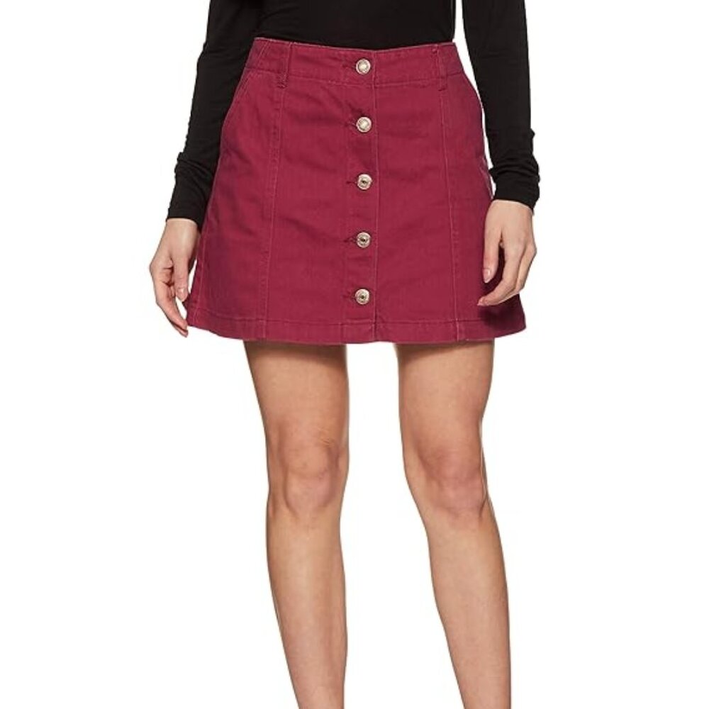 Forever 21 Women's Button Down Denim Mini Skirt Brick Red sz 26